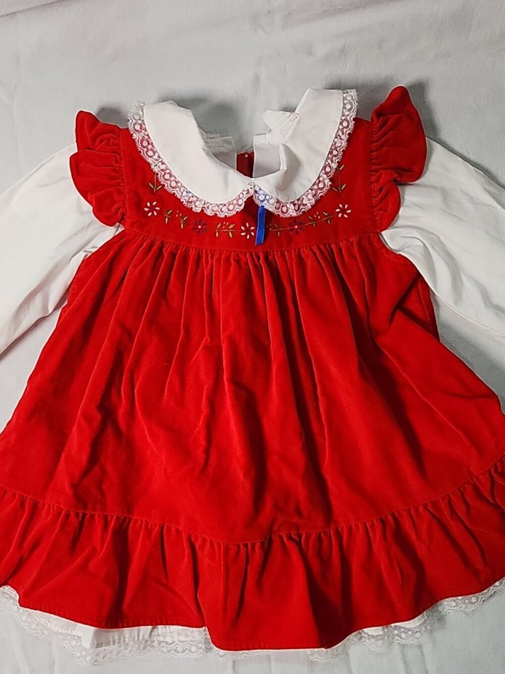 Baby Togs Red Velvet Holiday Christmas Dress Girl 4T Embroidered Lace Collar VTG